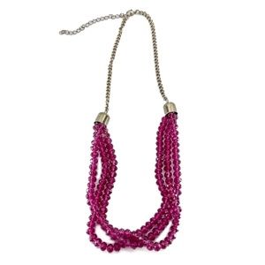 Pink Beads Triple Strand And Gold Necklace with Gold Tone Chain